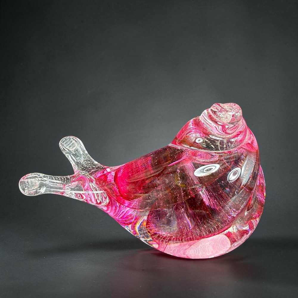 Canadian Art Glass Snail Figurine Pink Magenta Swirl Paperweight 2 inch Small